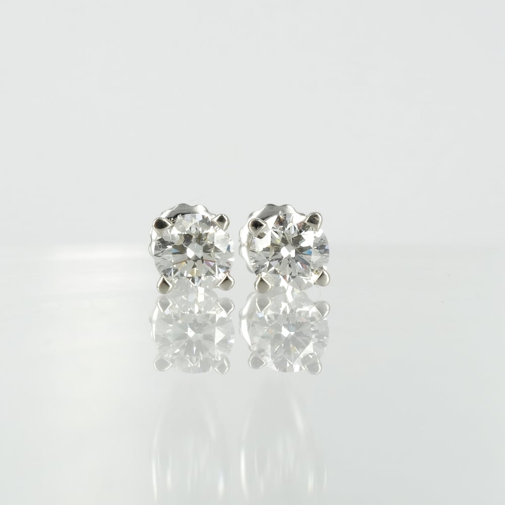 Image of 14k white gold diamond stud earrings, 2 = 1.03ct FSI2 total weight. PJ5859