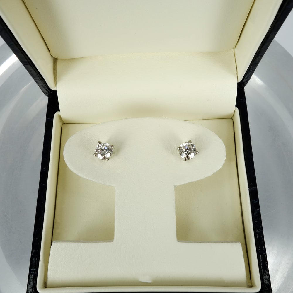 Image of 14k white gold diamond stud earrings, 2 = 1.03ct FSI2 total weight. PJ5859