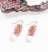 Pink Quartz and Freshwater Pearl Cluster Drop Earrings 