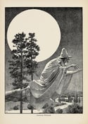 Witch poster - Maxfield Parrish "Concerning Witchcraft" - Moon - Flying witch - Old hag