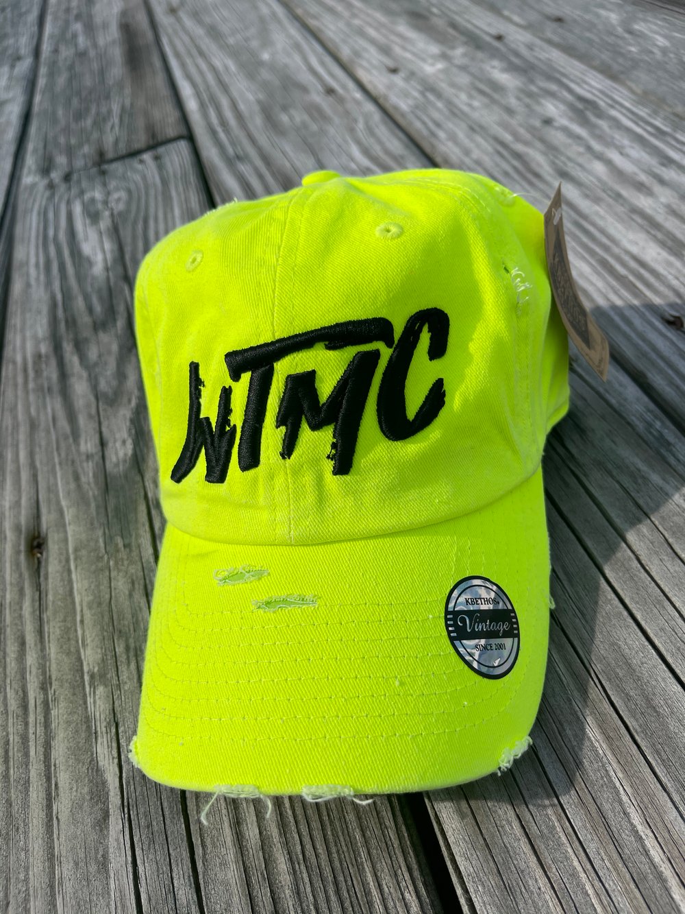 Image of Neon Green WTMC logo Distressed Dad Har