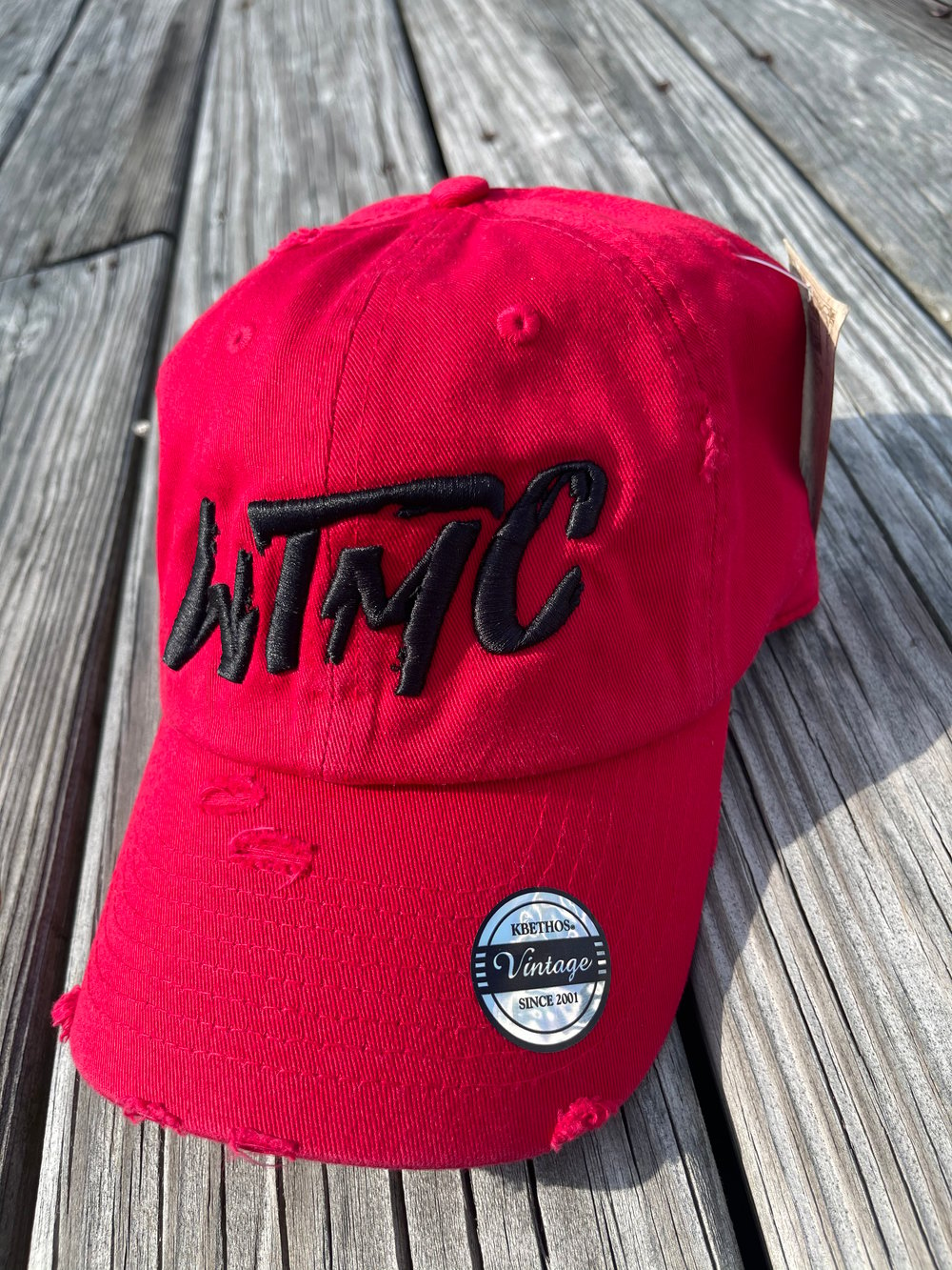 Image of Red/Black WTMC Distressed Logo Dad Hat