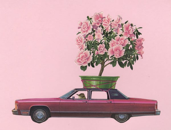 Image of Pewee paints the town pink. Limited edition collage print.
