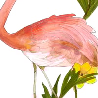 Image 3 of Pink Flamingos, retro fine art watercolor painting