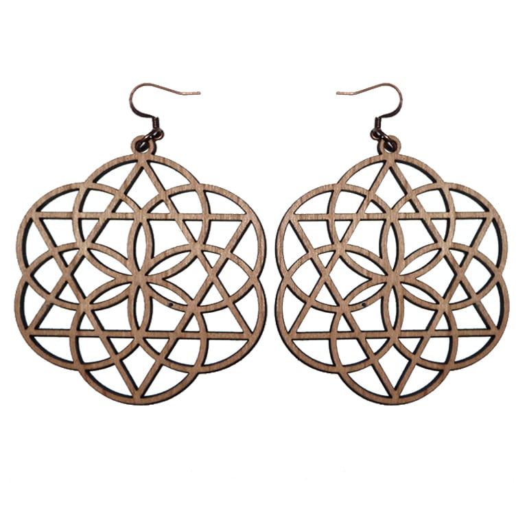 Image of MAHOGANY WOOD LASER CUT EARRINGS WOOD AND COPPER STALIGHT