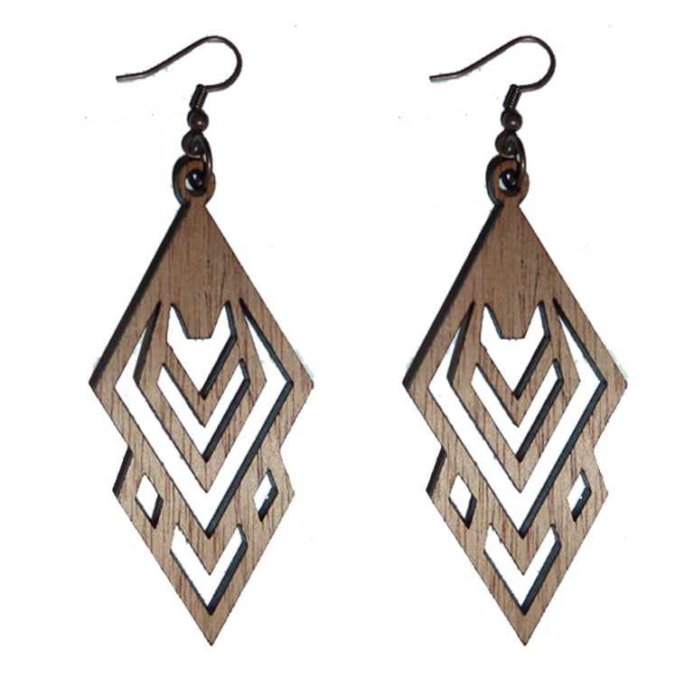 Image of CHERRY WOOD LASER CUT EARRINGS WOOD AND COPPER FEATHERED FOX