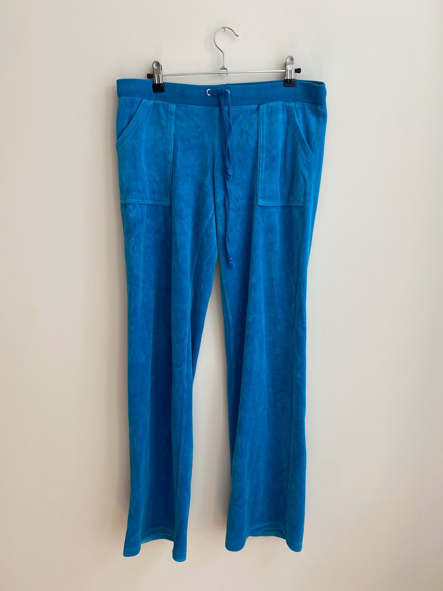 blue velour pants with pockets 