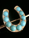 EDWARDIAN 15CT LARGE NATURAL TURQUOISE HORSESHOE BROOCH