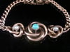 Victorian 9ct rose gold lovers knot turquoise and pearl curb bracelet 8.2g