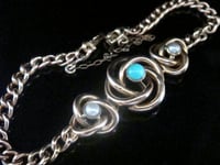 Image 3 of Victorian 9ct rose gold lovers knot turquoise and pearl curb bracelet 8.2g