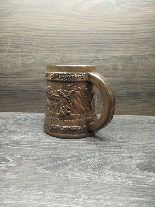 Image of Lord of rings wooden beer mug, Groomsman gift, Personalized beer mug, 22oz, Personalized gift