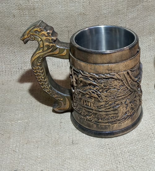 Image of Alduin's Wall Wooden beer mug, Gift for him, Skyrim mug, 22oz, personalized gift, Gamer gift
