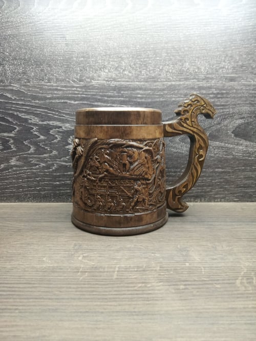 Image of Alduin's Wall Wooden beer mug, Gift for him, Skyrim mug, 22oz, personalized gift, Gamer gift