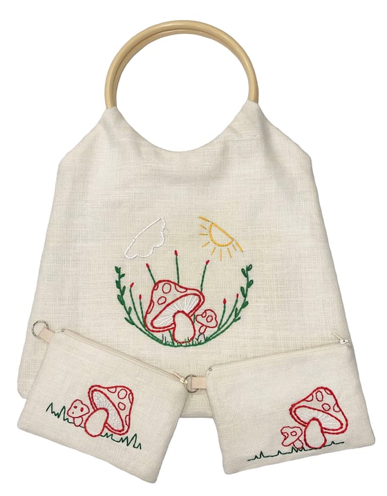 Image of Hand Embroidered Tote & Purses - Mushrooms