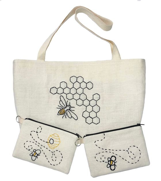 Image of Hand Embroidered Tote & Purses - Busy Bees