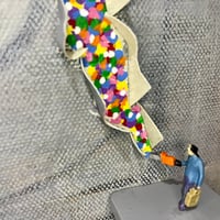 Image 1 of Chainsaw Graffiti, 2021.  8 X 10 inches. Canvas, Acrylic, Wood, Plastic, Glue.