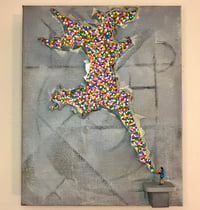Image 3 of Chainsaw Graffiti, 2021.  8 X 10 inches. Canvas, Acrylic, Wood, Plastic, Glue.
