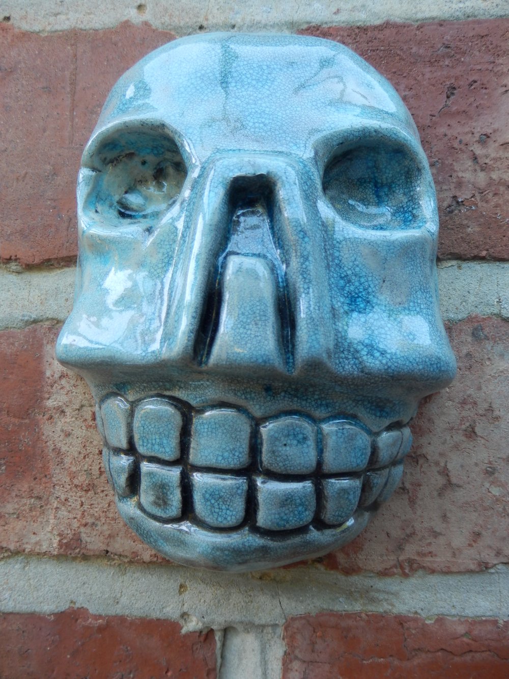 Turquoise Ceramic Aztec Skull