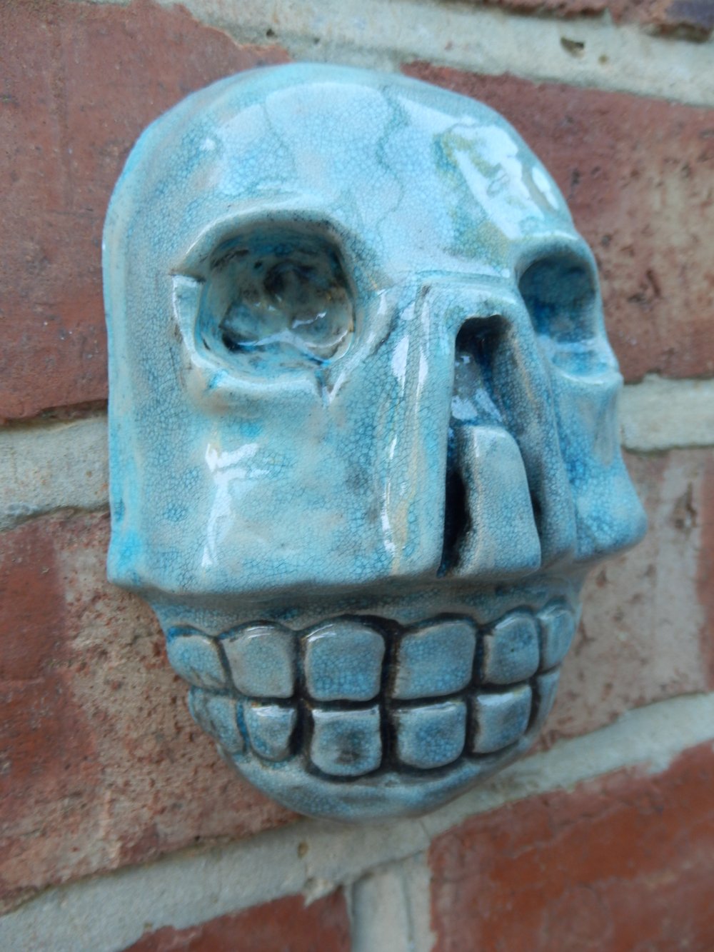 Turquoise Ceramic Aztec Skull