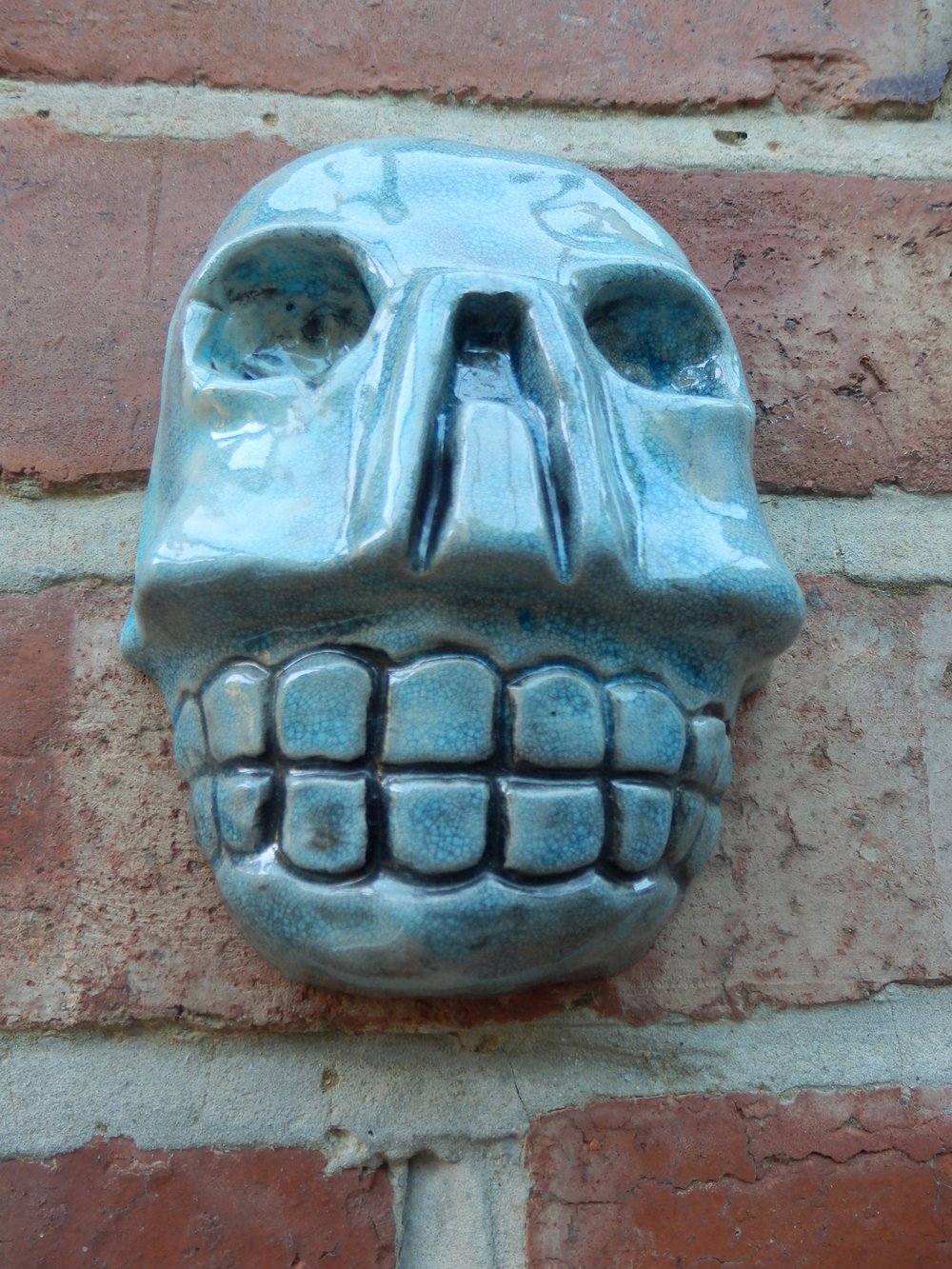 Turquoise Ceramic Aztec Skull