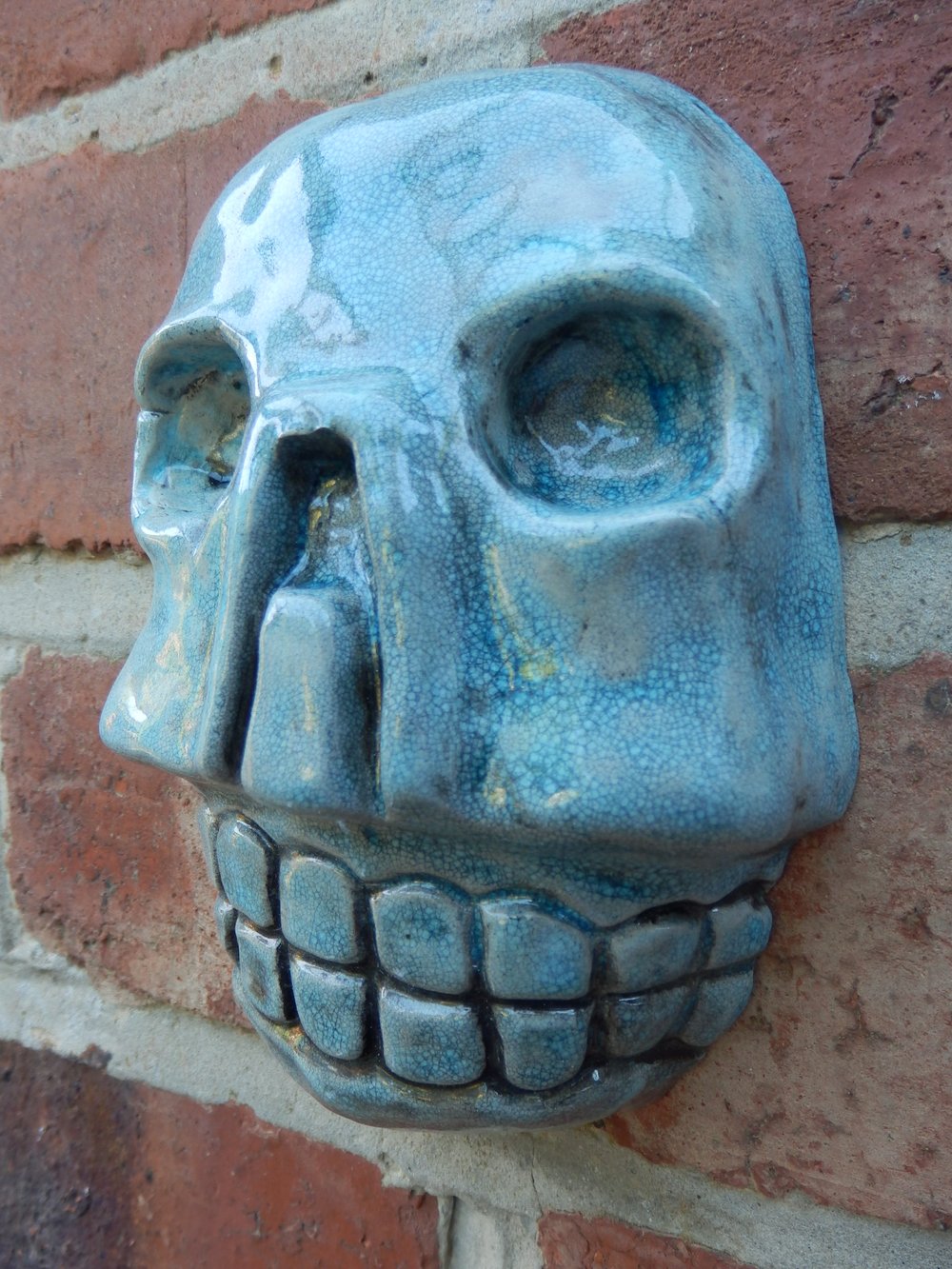 Turquoise Ceramic Aztec Skull