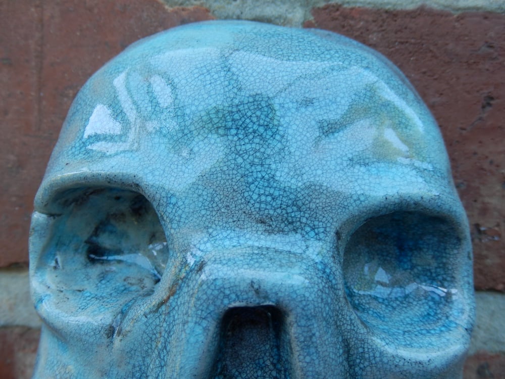 Turquoise Ceramic Aztec Skull