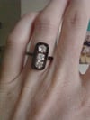 VICTORIAN 18CT YELLOW GOLD OLD CUT DIAMOND 1.20CT 3 STONE BLACK ENAMEL RING