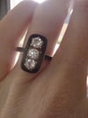 VICTORIAN 18CT YELLOW GOLD OLD CUT DIAMOND 1.20CT 3 STONE BLACK ENAMEL RING