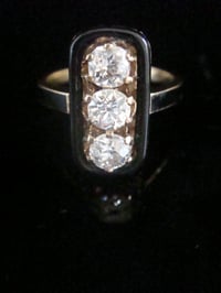 Image 1 of VICTORIAN 18CT YELLOW GOLD OLD CUT DIAMOND 1.20CT 3 STONE BLACK ENAMEL RING