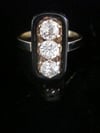 VICTORIAN 18CT YELLOW GOLD OLD CUT DIAMOND 1.20CT 3 STONE BLACK ENAMEL RING