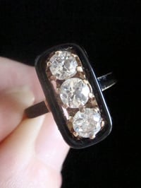 Image 2 of VICTORIAN 18CT YELLOW GOLD OLD CUT DIAMOND 1.20CT 3 STONE BLACK ENAMEL RING