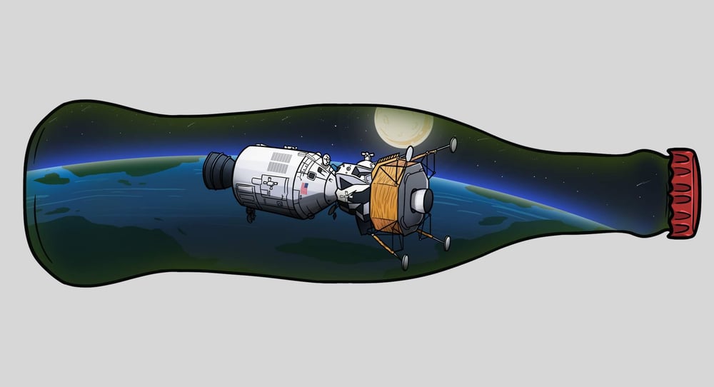 Image of Apollo 11 in a bottle "For all mankind"