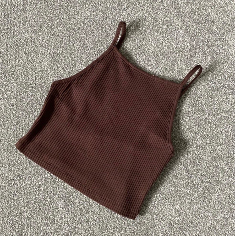 Image of Brown Ribbed Crop Vest Top 