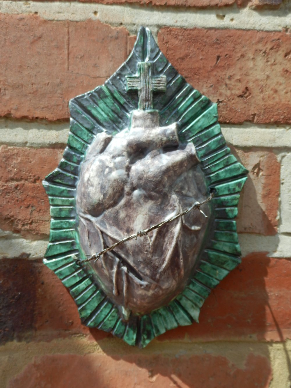 Sacred Heart Ceramic Wall Art distressed