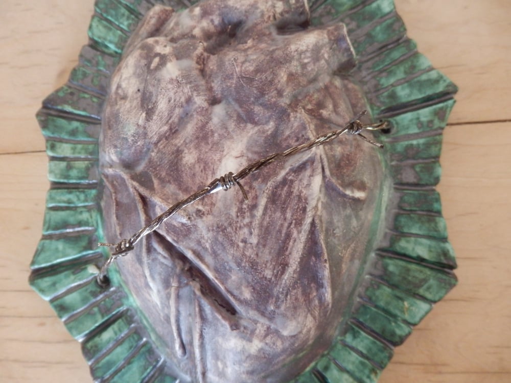 Sacred Heart Ceramic Wall Art distressed