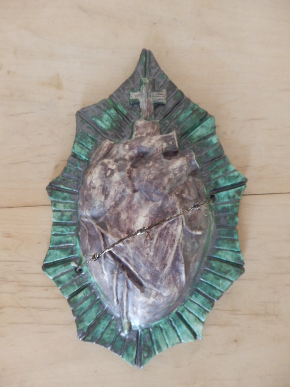 Sacred Heart Ceramic Wall Art distressed