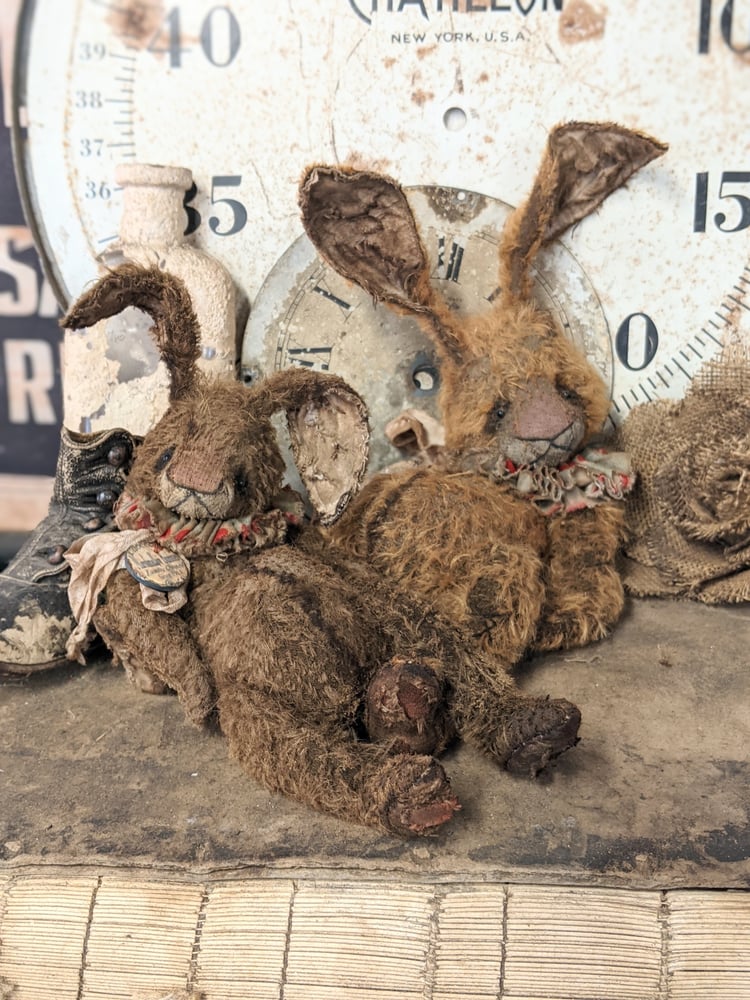 Image of 14" - "Beat-up Bunny" a Big Old Frumpy Primitive style Mohair Rabbit by Whendi's Bears -