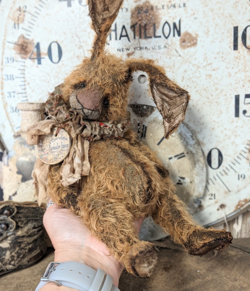 Image of 14" - "Beat-up Bunny" a Big Old Frumpy Primitive style Mohair Rabbit by Whendi's Bears -