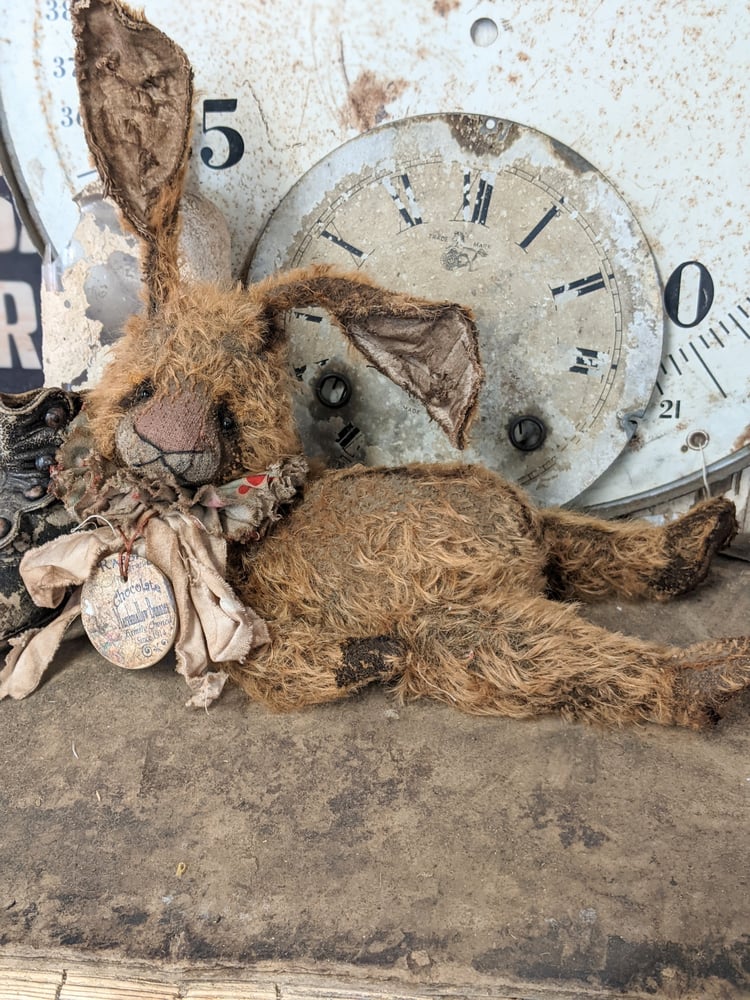 Image of 14" - "Beat-up Bunny" a Big Old Frumpy Primitive style Mohair Rabbit by Whendi's Bears -