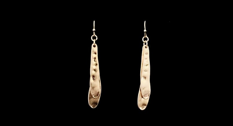 Image of Gold Beaten Drop Pierced Earrings 