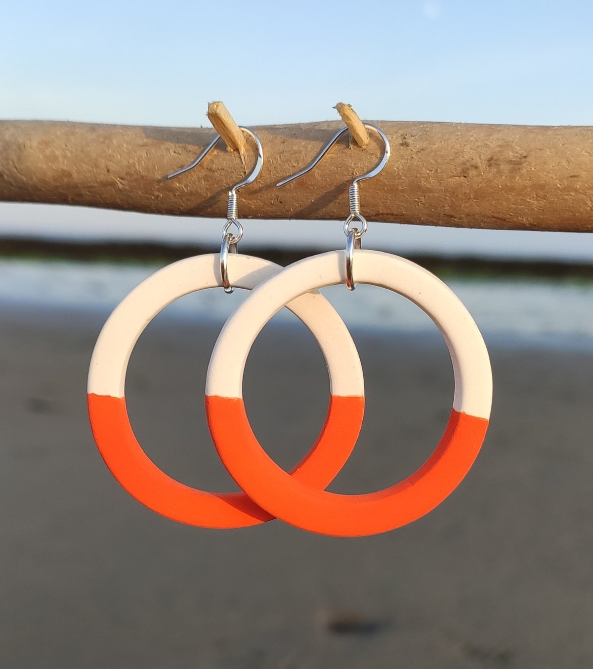 Image of Orange/White Hoop Maritime Earrings