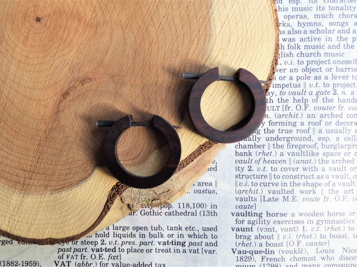 Brown Wooden Huggies Hoop Earrings Small 