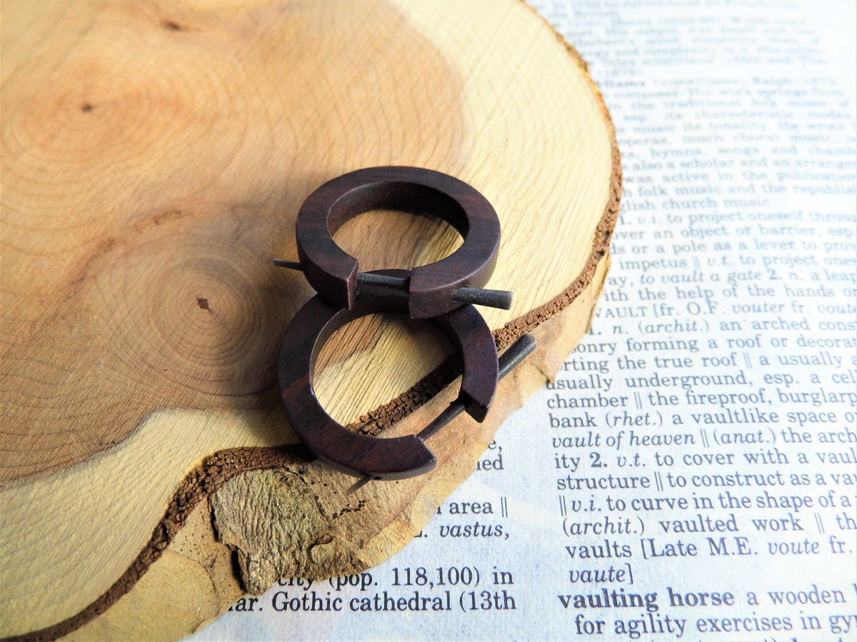 Brown Wooden Huggies Hoop Earrings Small 