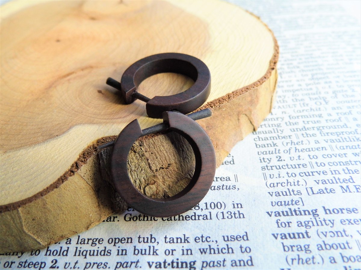 Brown Wooden Huggies Hoop Earrings Small 