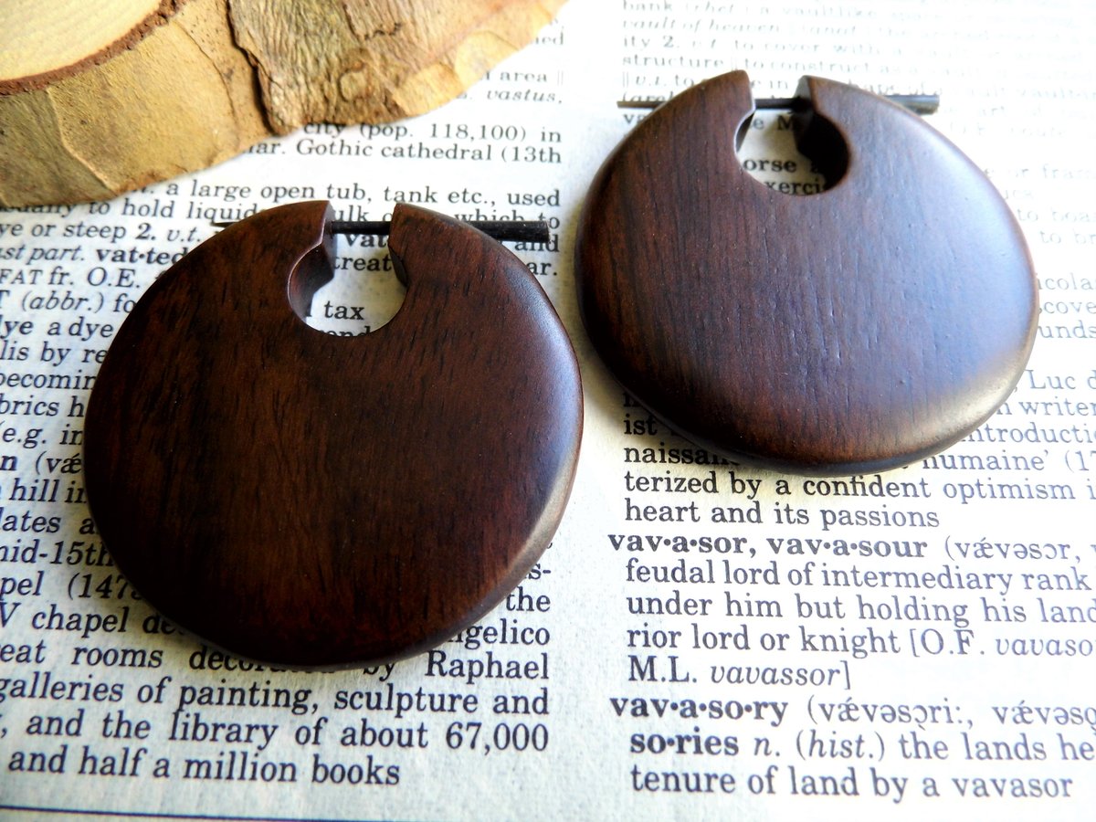Carved Wooden Earring Hoop Womens Earrings Large Brown