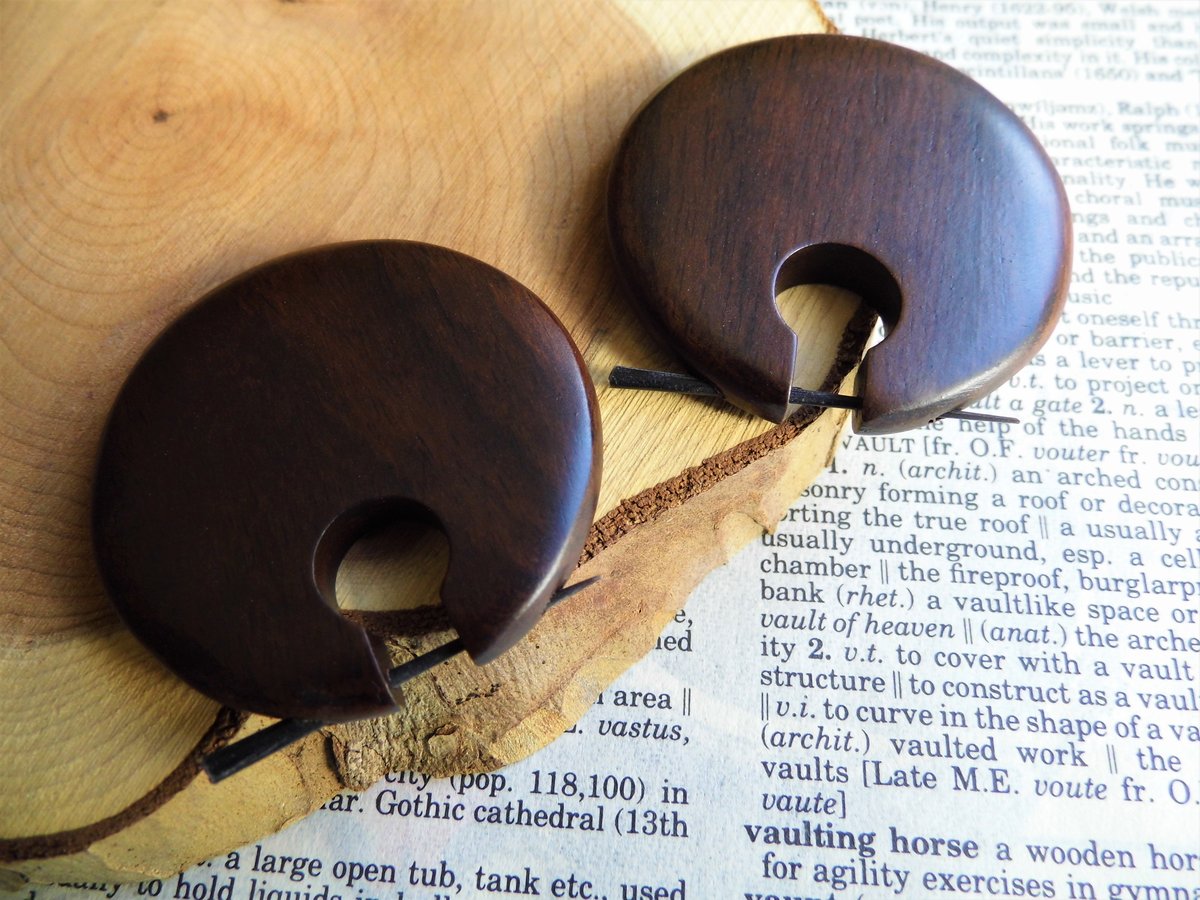 Carved Wooden Earring Hoop Womens Earrings Large Brown