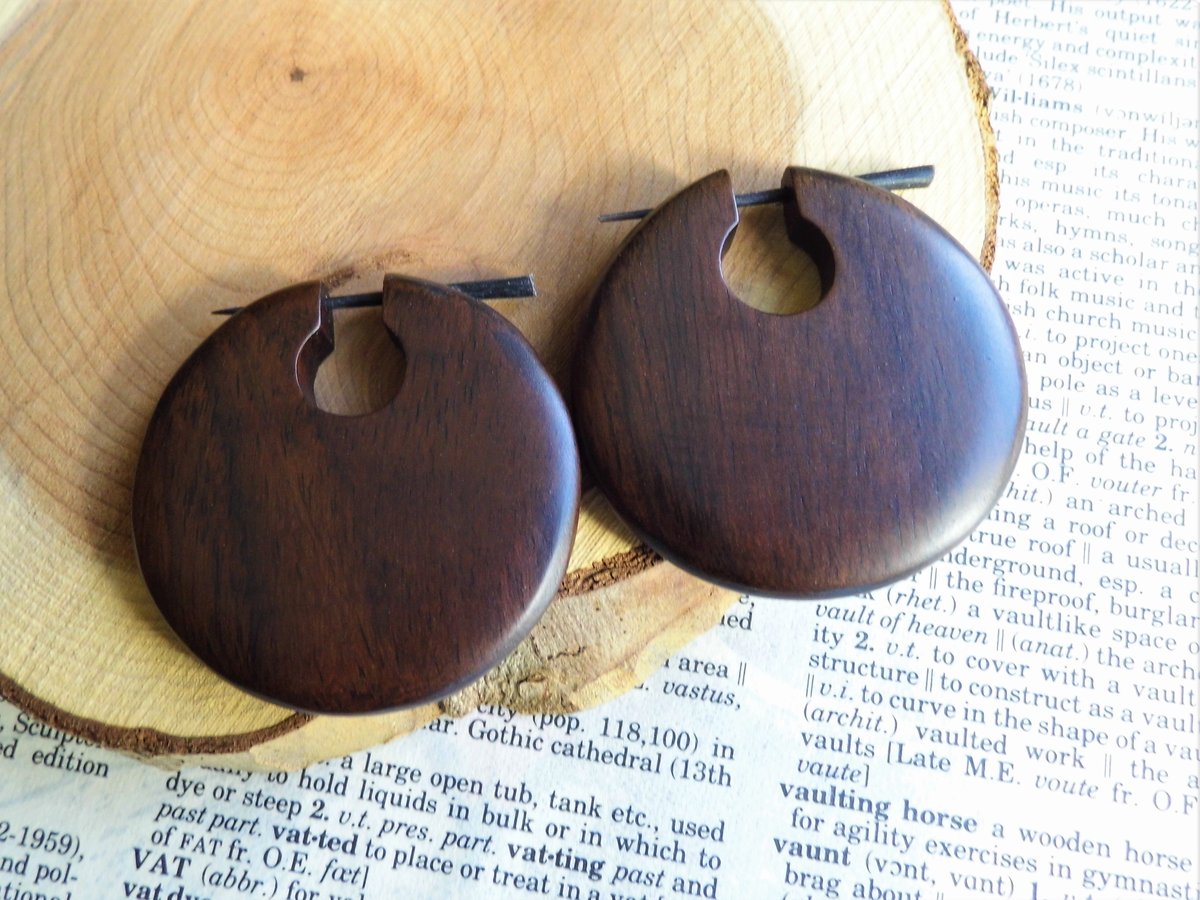 Carved Wooden Earring Hoop Womens Earrings Large Brown