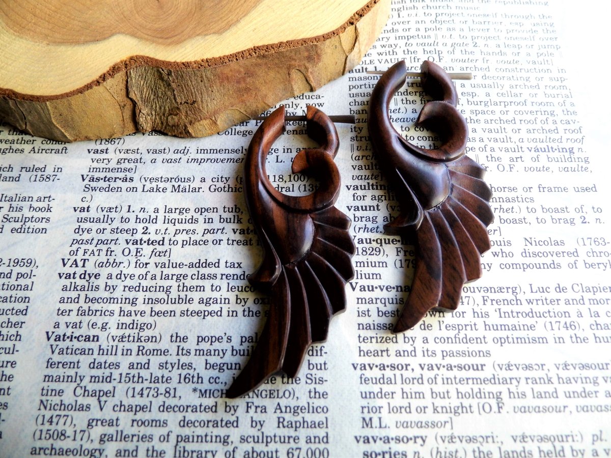 Men Women Angel Wing Wood Earrings Large
