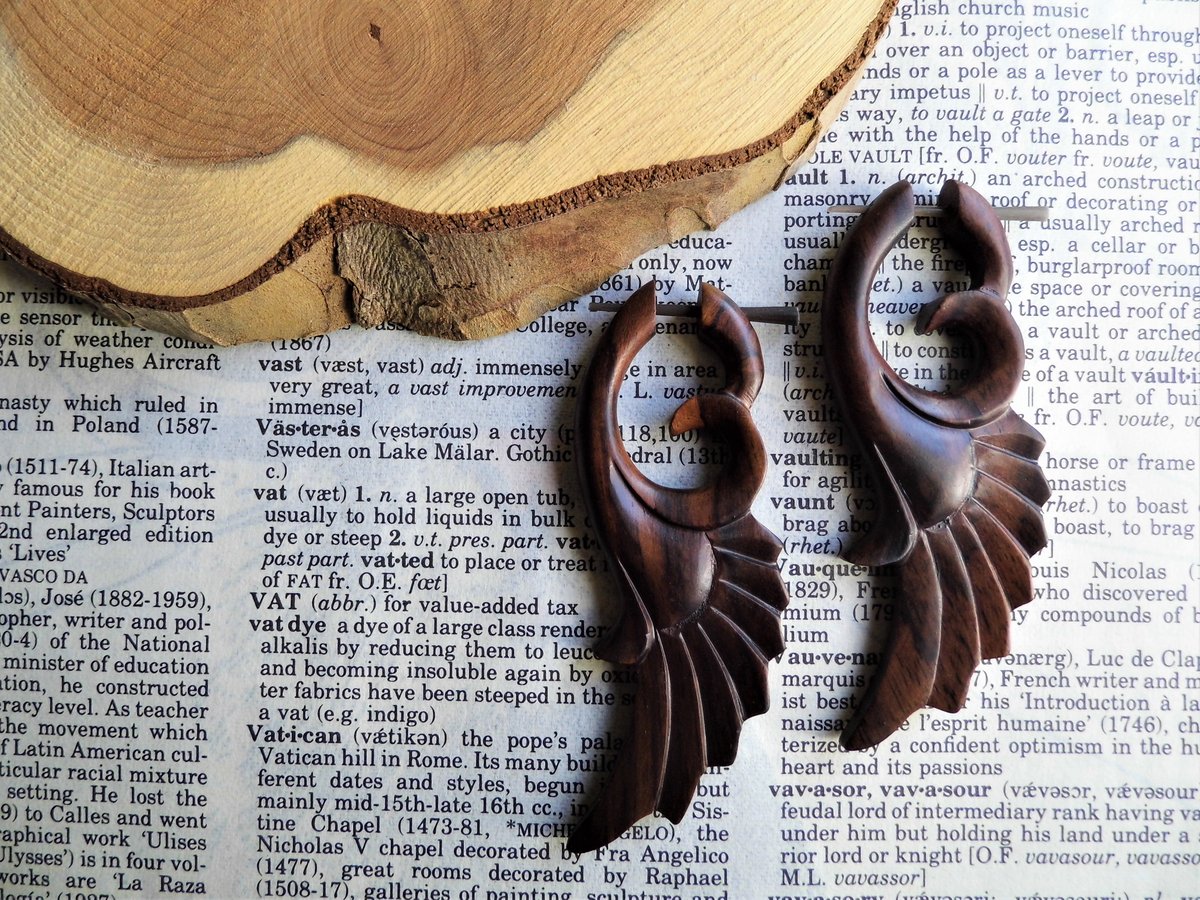 Men Women Angel Wing Wood Earrings Large