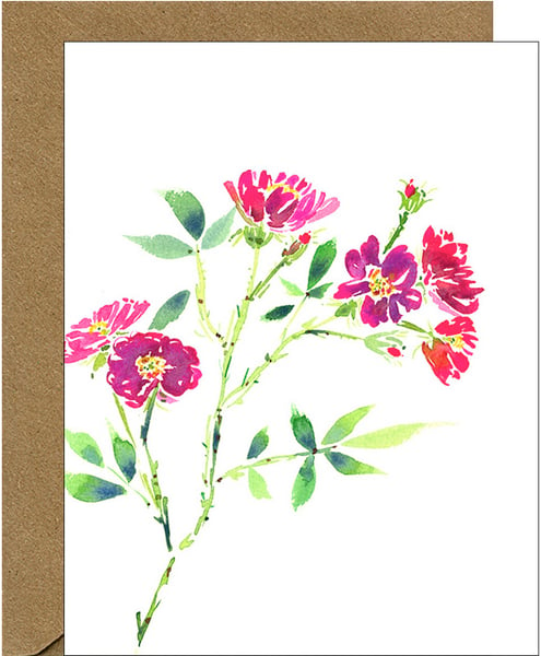 Image of Miniature Rose Watercolor Floral Note Card